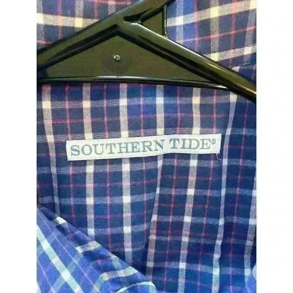 Southern Tide Mens Shirt Small Blue‎ Plaid Classic Fit Cotton Button Up Top - Picture 7 of 8